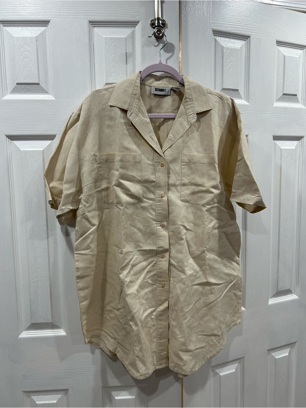 Gitano Men's Short-Sleeve Button-Down Shirt in Light Beige